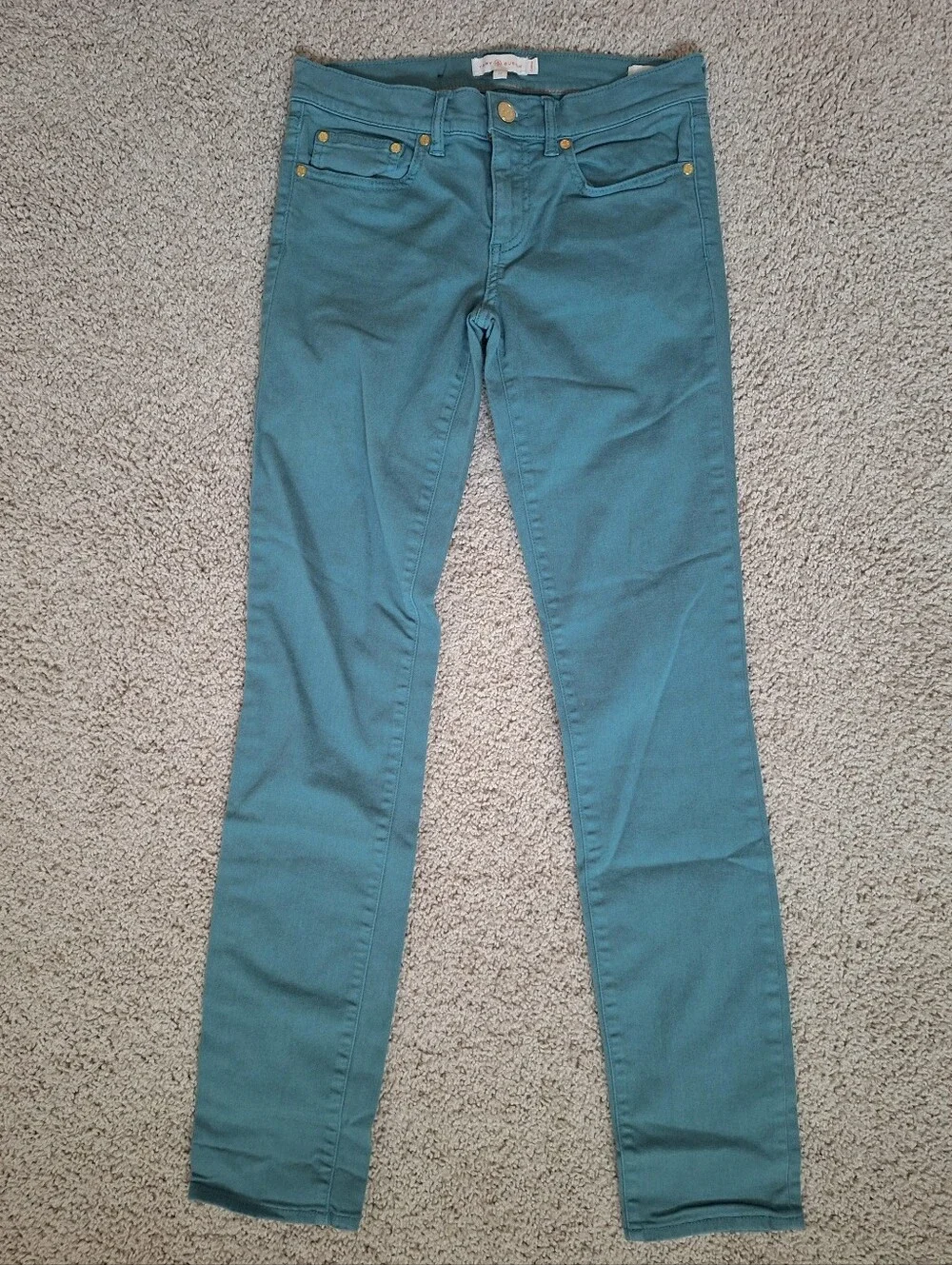 Tory Burch Super Skinny Ivy Jeans Teal Blue Green Stretchy Size 27